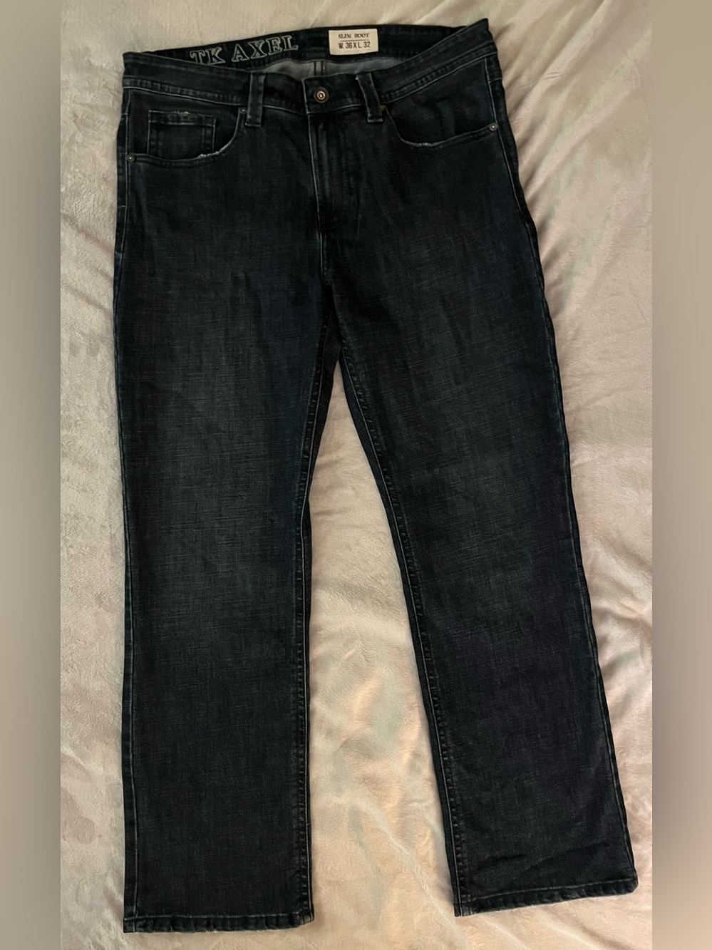 TK Axel Slim Bootcut Jeans Mens 36x32 Dark Wash Stretch Denim Blue